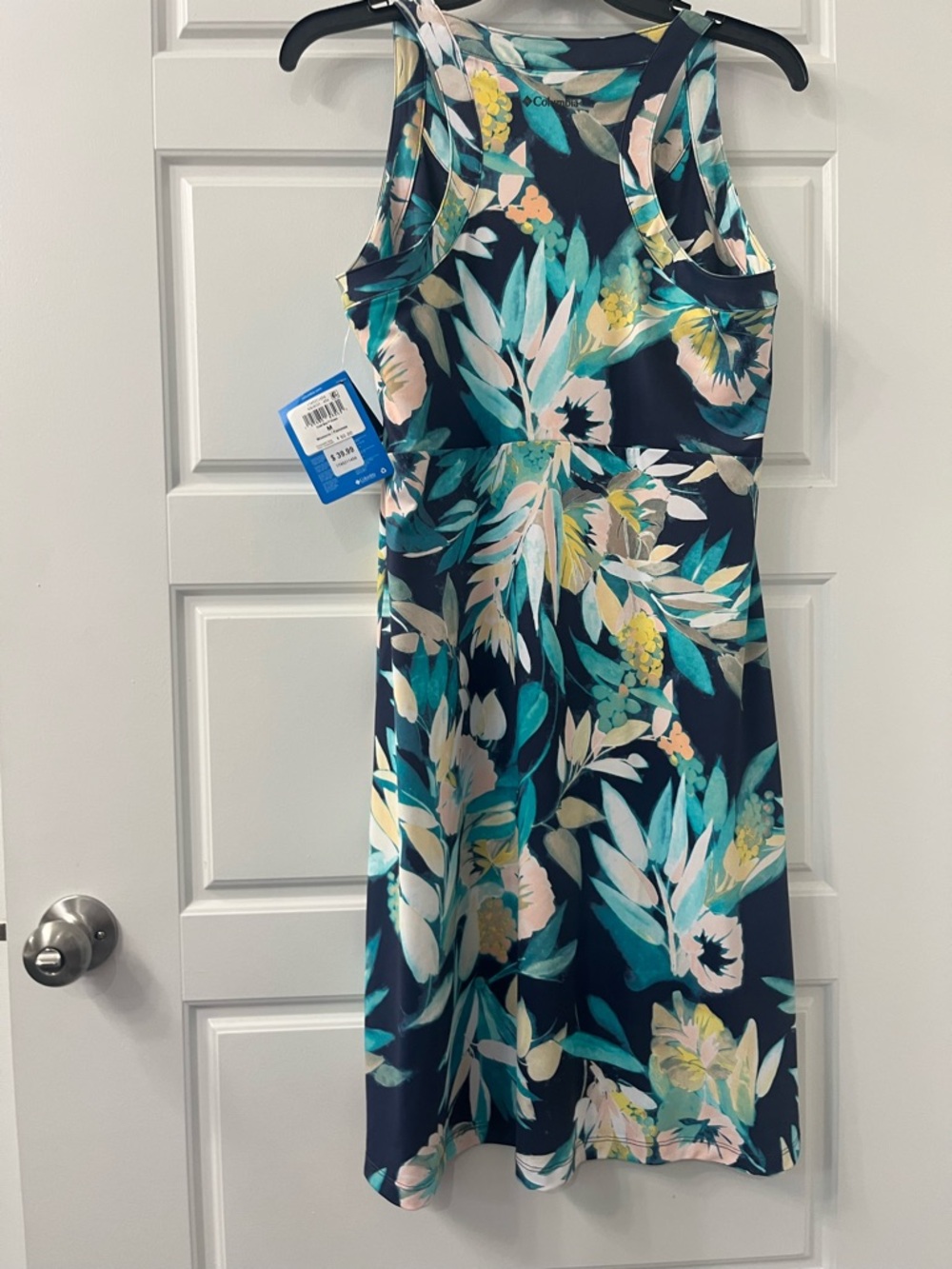 Women’s Floral Midi Dress in Navy with Teal & Pink Accents